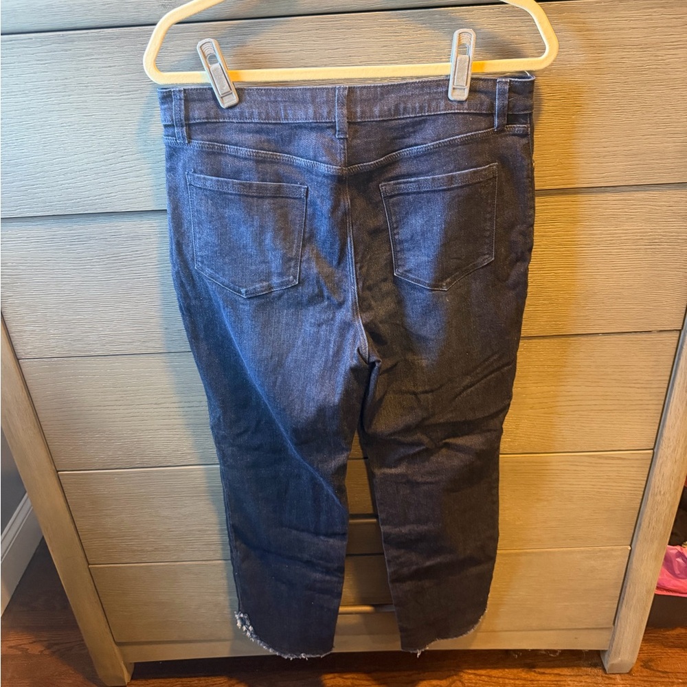 Susan Graver Dark Blue Raw Hem Jeans Size 12 - Picture 3 of 4